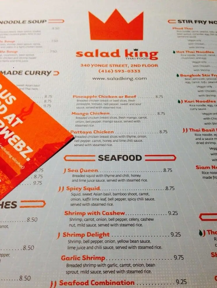 Salad King Menu Canada Seafood