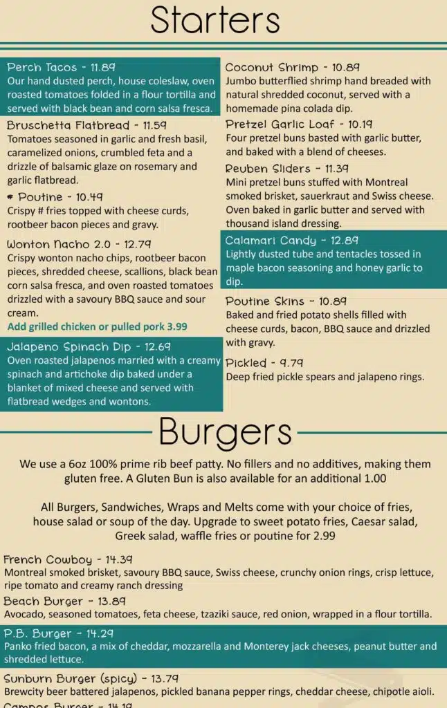 Sandbar Waterfront Grill Menu Canada List