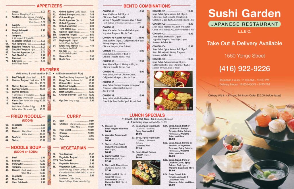 Sushi Garden Menu Canada Price List
