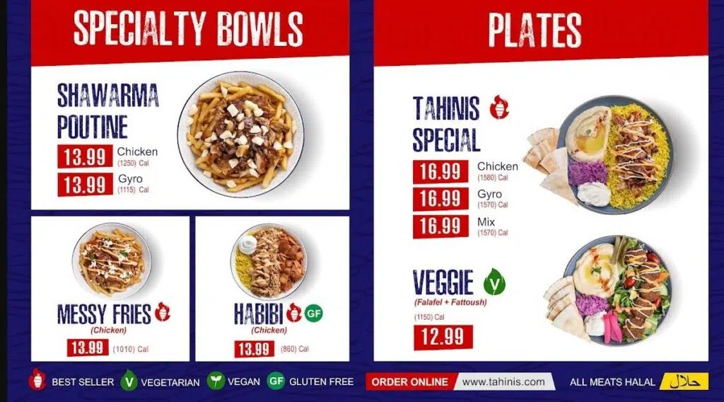 Tahini's Shawarma Menu Canada Plates