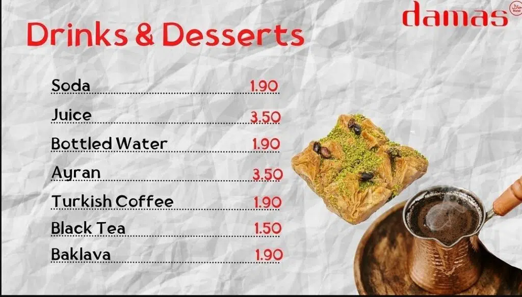 Damas Cafe Menu Canada Drinks