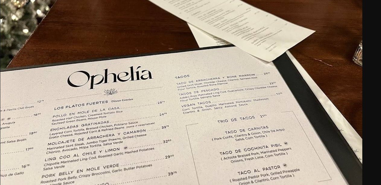 OPHELIA MENU CANADA & UPDATED PRICES 2023