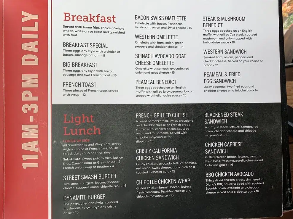 Portly Piper Menu Canada Breakfast List